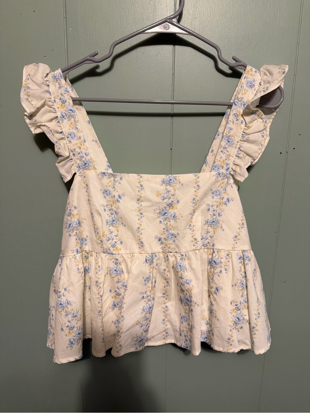 Altar'd State Cream Peplum Tank with Blue & Yellow Floral Print